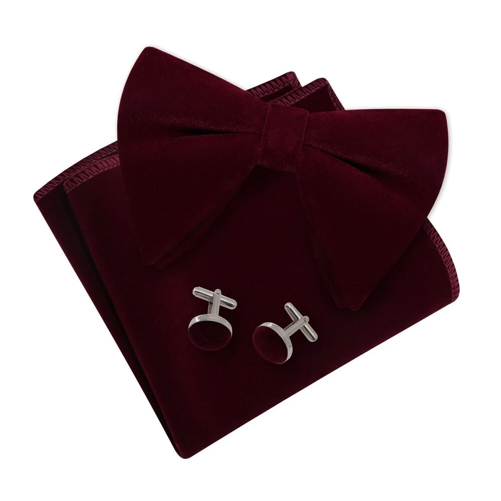 5946 Oversized Bow Ties , Pre-tied Velvet Bowties Bow Tie and Pocket Square
